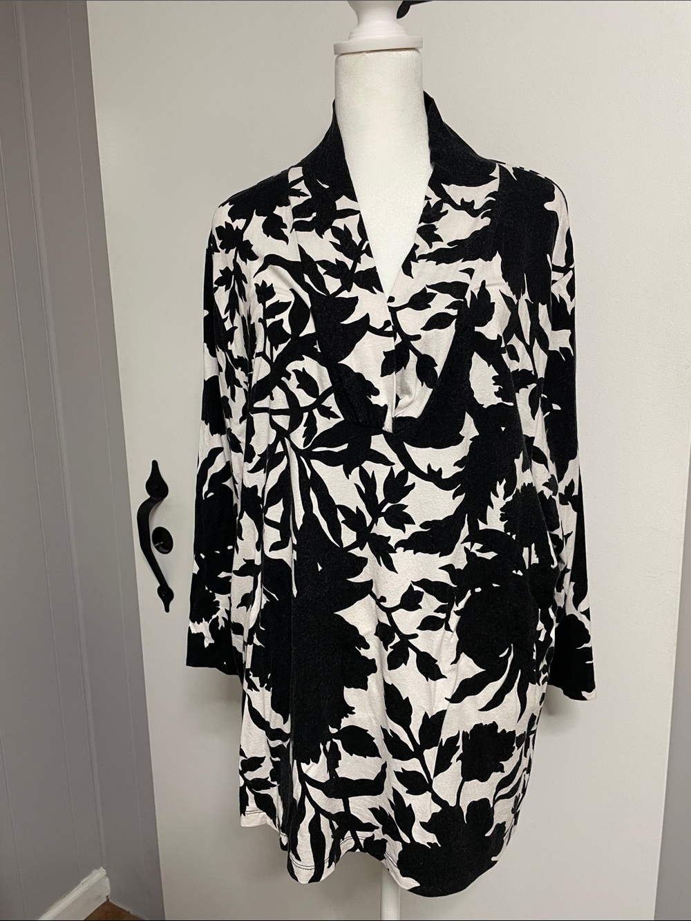 Talbots Black and White Floral Blouse